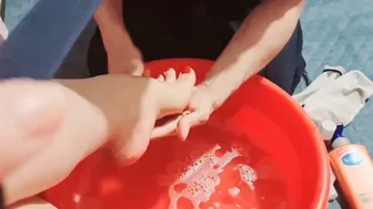 My Cuckold husband clean my feet and make me ready to meet my lover